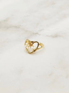 Pearl heart ring goud