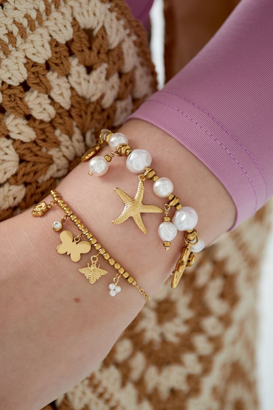 Gouden parel/zeester armband